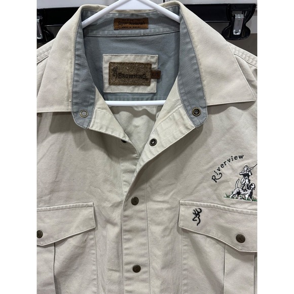 browning khaki long sleeve shirt with embroidery xl - Picture 1 of 11